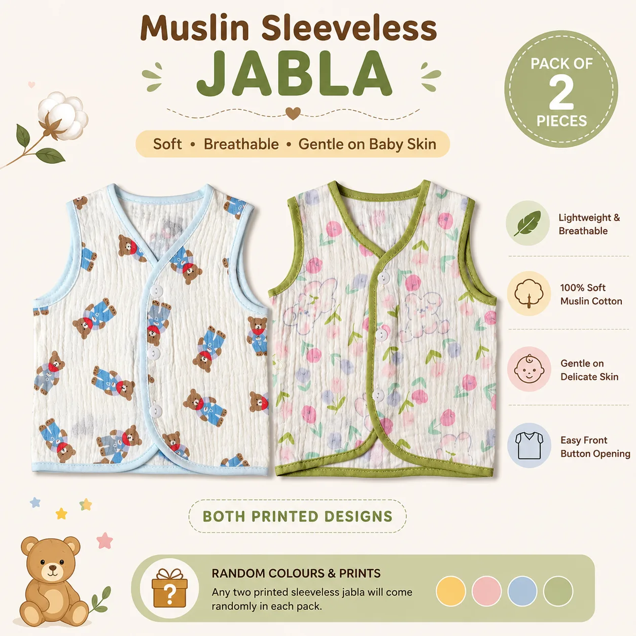 2 pcs Muslin Sleeveless Jabla