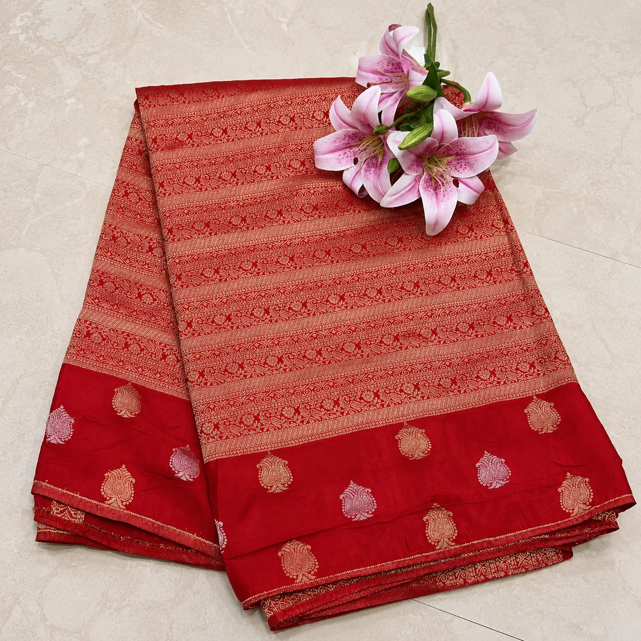 Red Gold Paisley Woven Saree