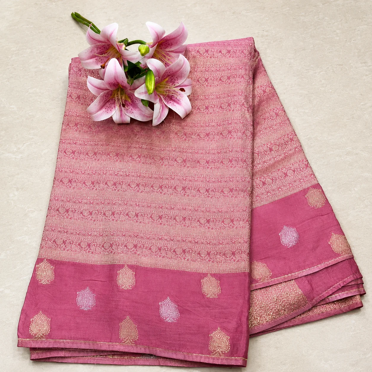 Rose Pink Zari Woven Saree