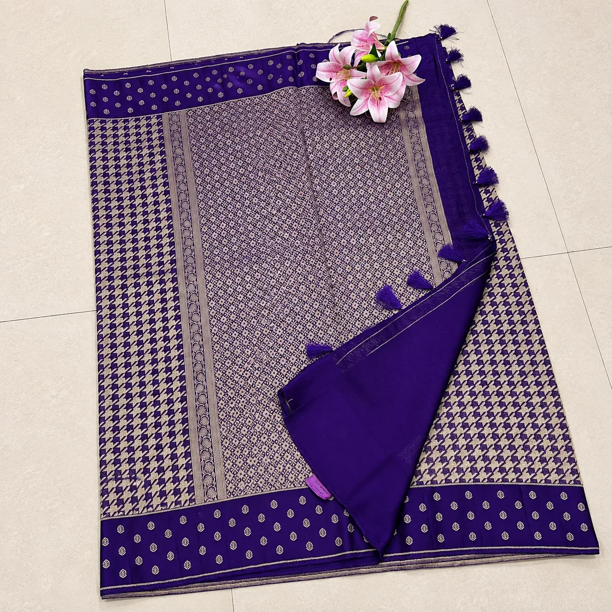 Royal Purple Geometric Woven Saree