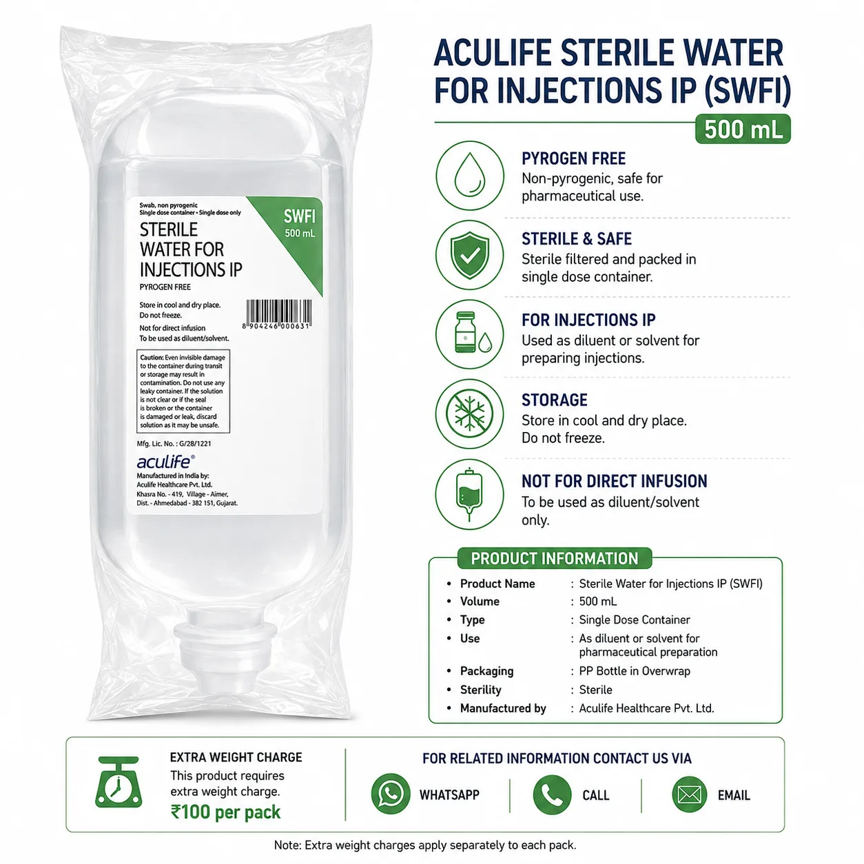 Aculife Sterile Water for Injection IP 500ml