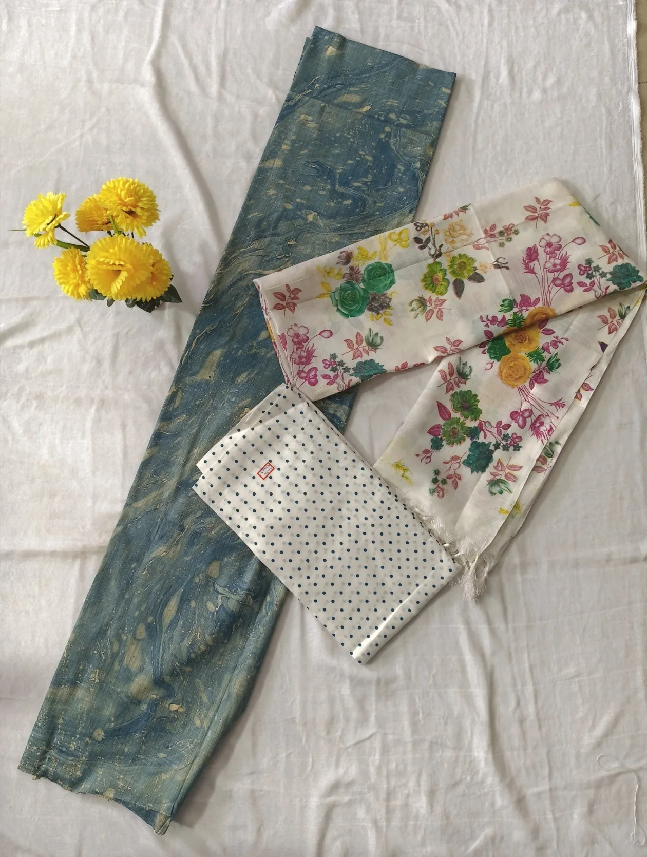 Teal Blue Floral Fusion Dress Material ๐ฟ๐ธ