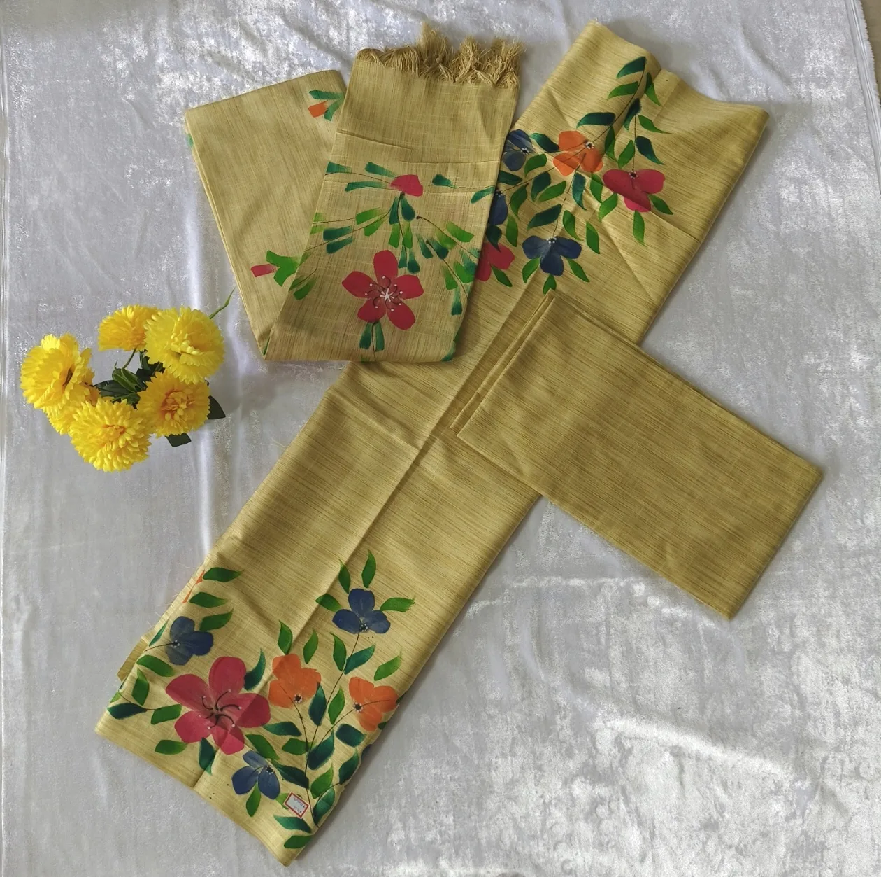 “Mustard Blossom Floral Dress Material”