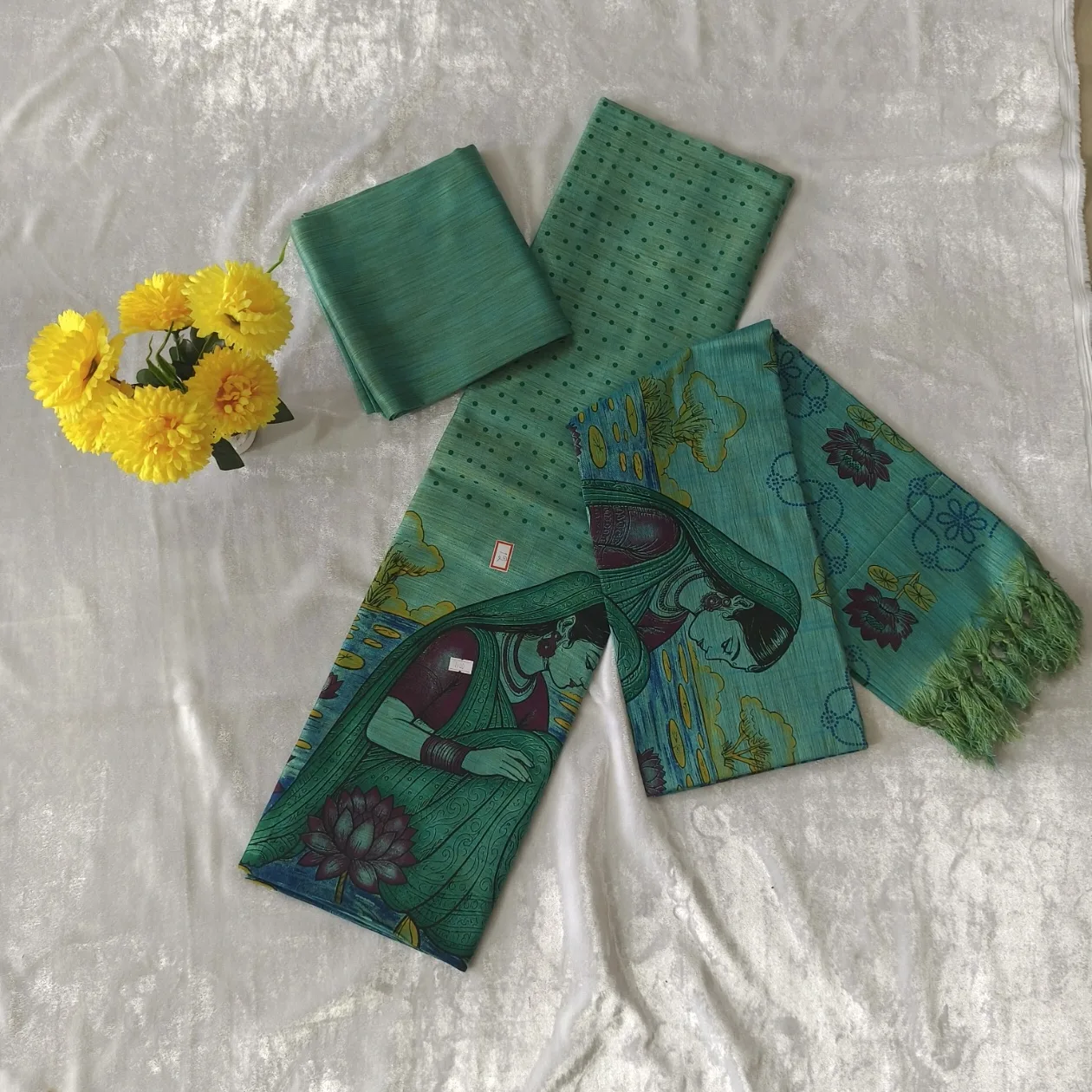 “Peacock Green Heritage Art Dress Material”