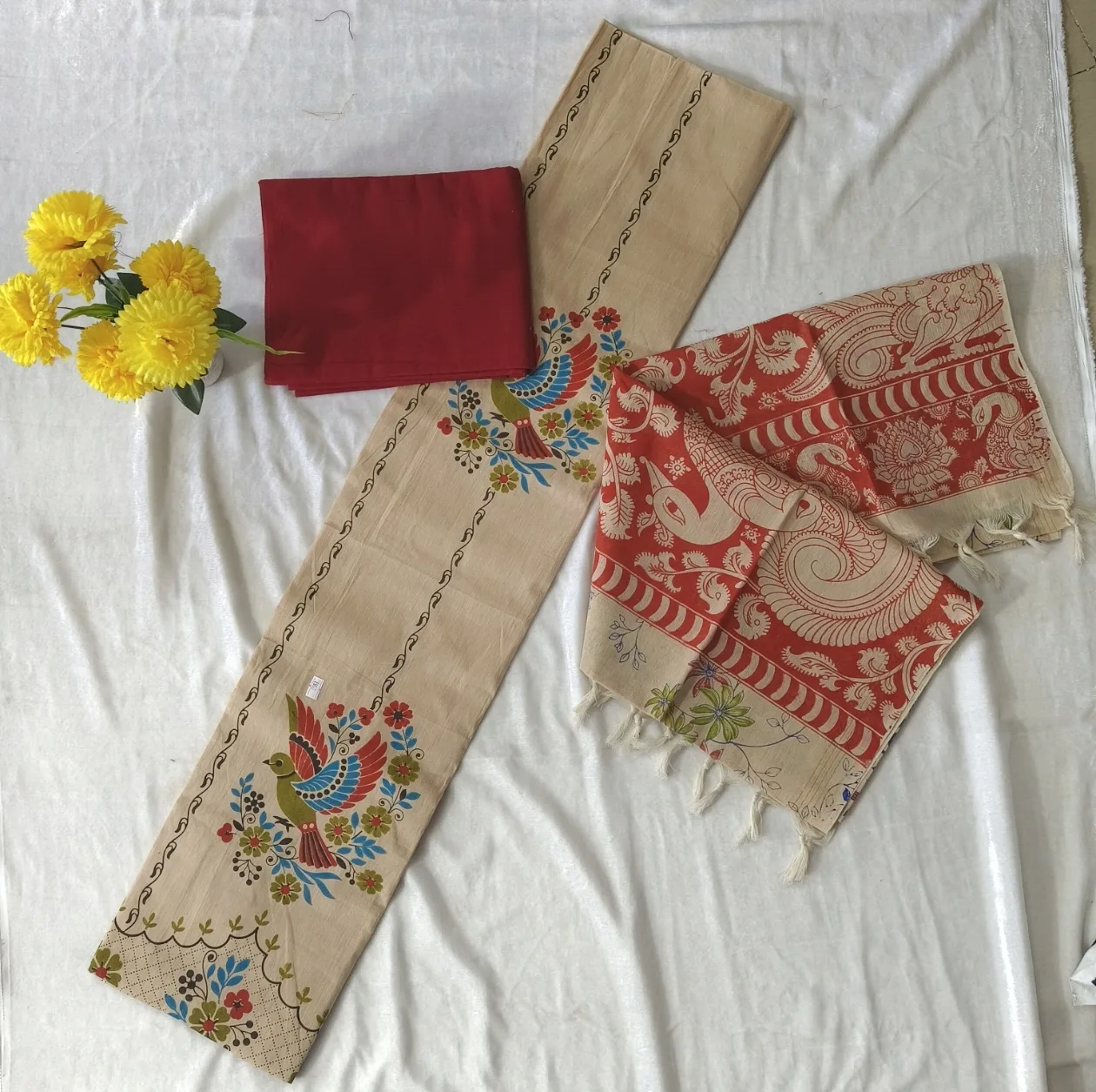 🌿 **“Heritage Bird Kalamkari Cotton Suit”**