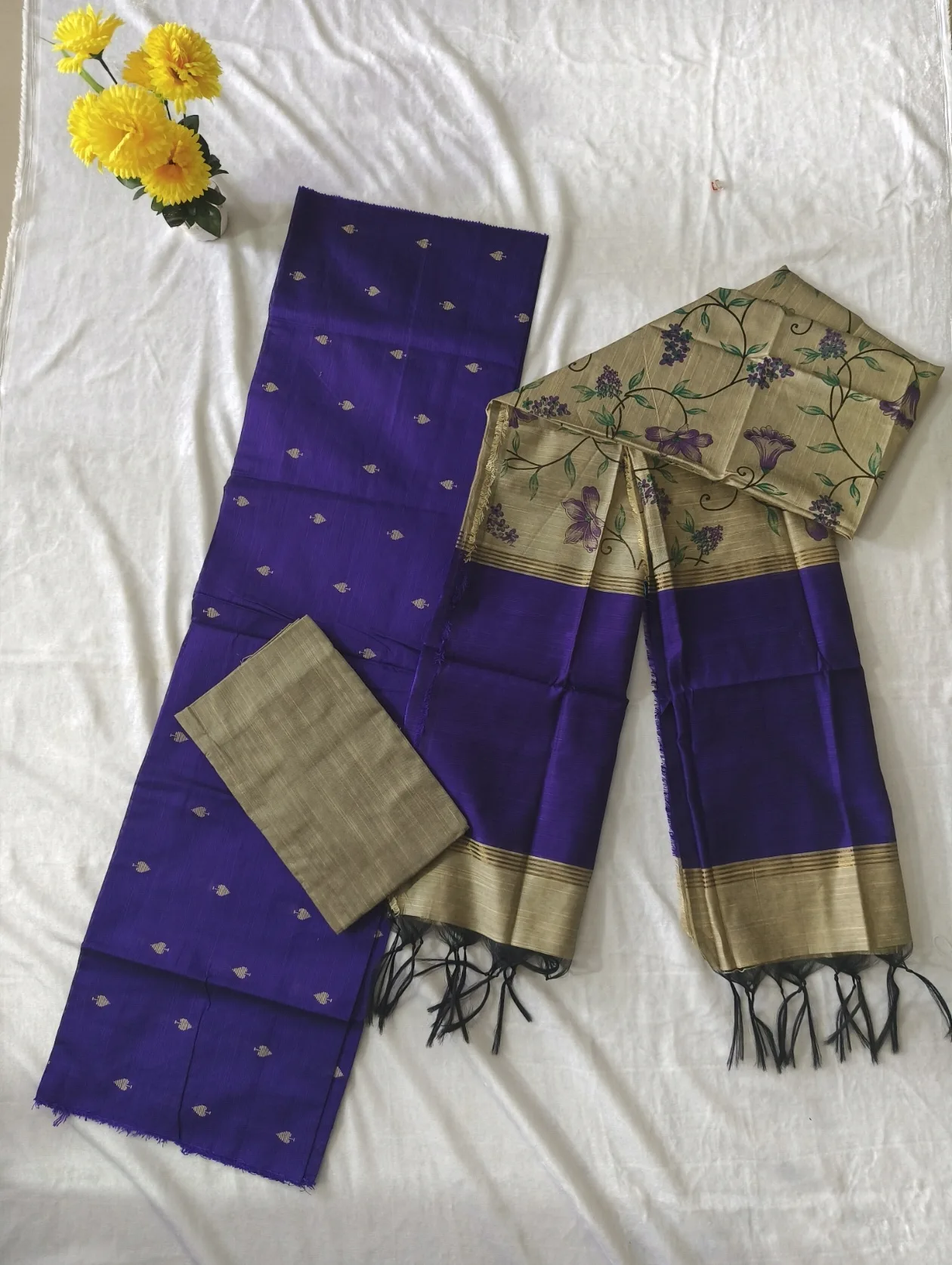 “Royal Bloom Purple Silk-Feel Dress Material”