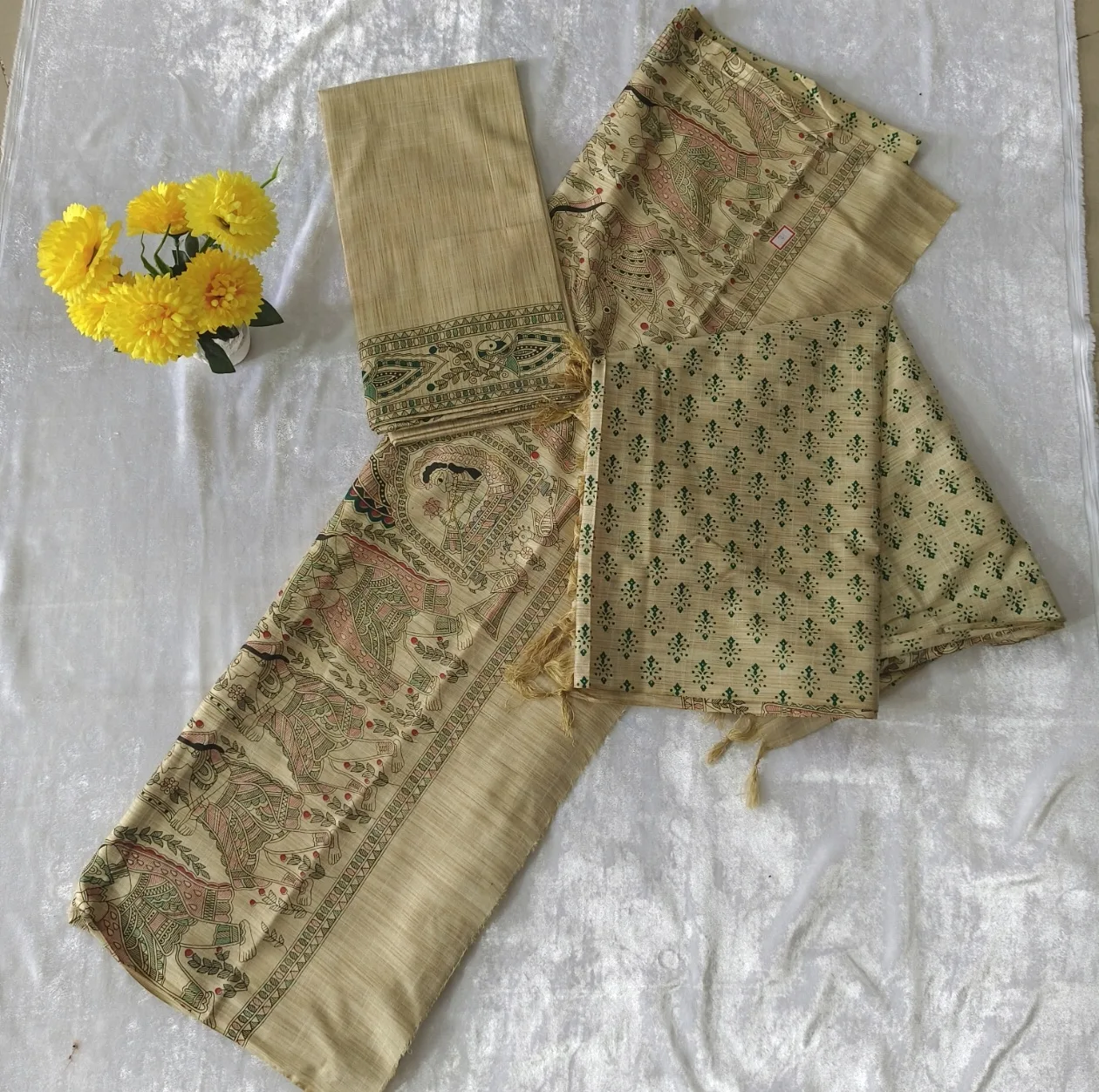 “Beige Kalamkari Cotton-Silk Dress Material” 🌸