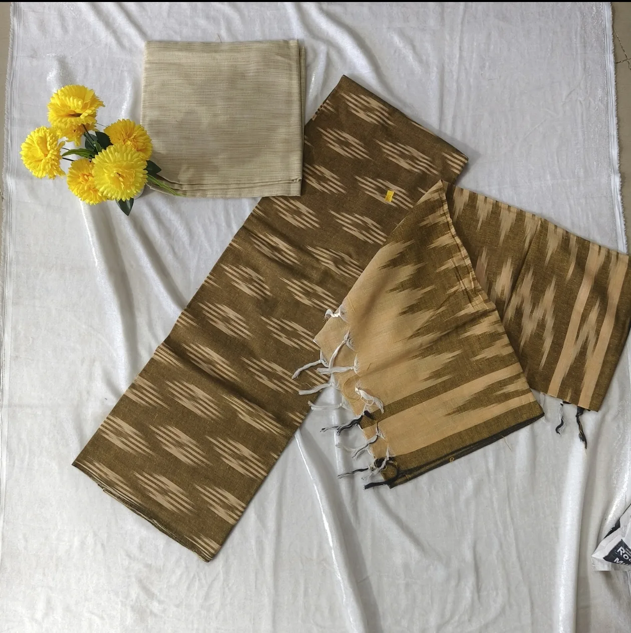 ✨ “Coffee Brown Ikat Cotton Dress Material”