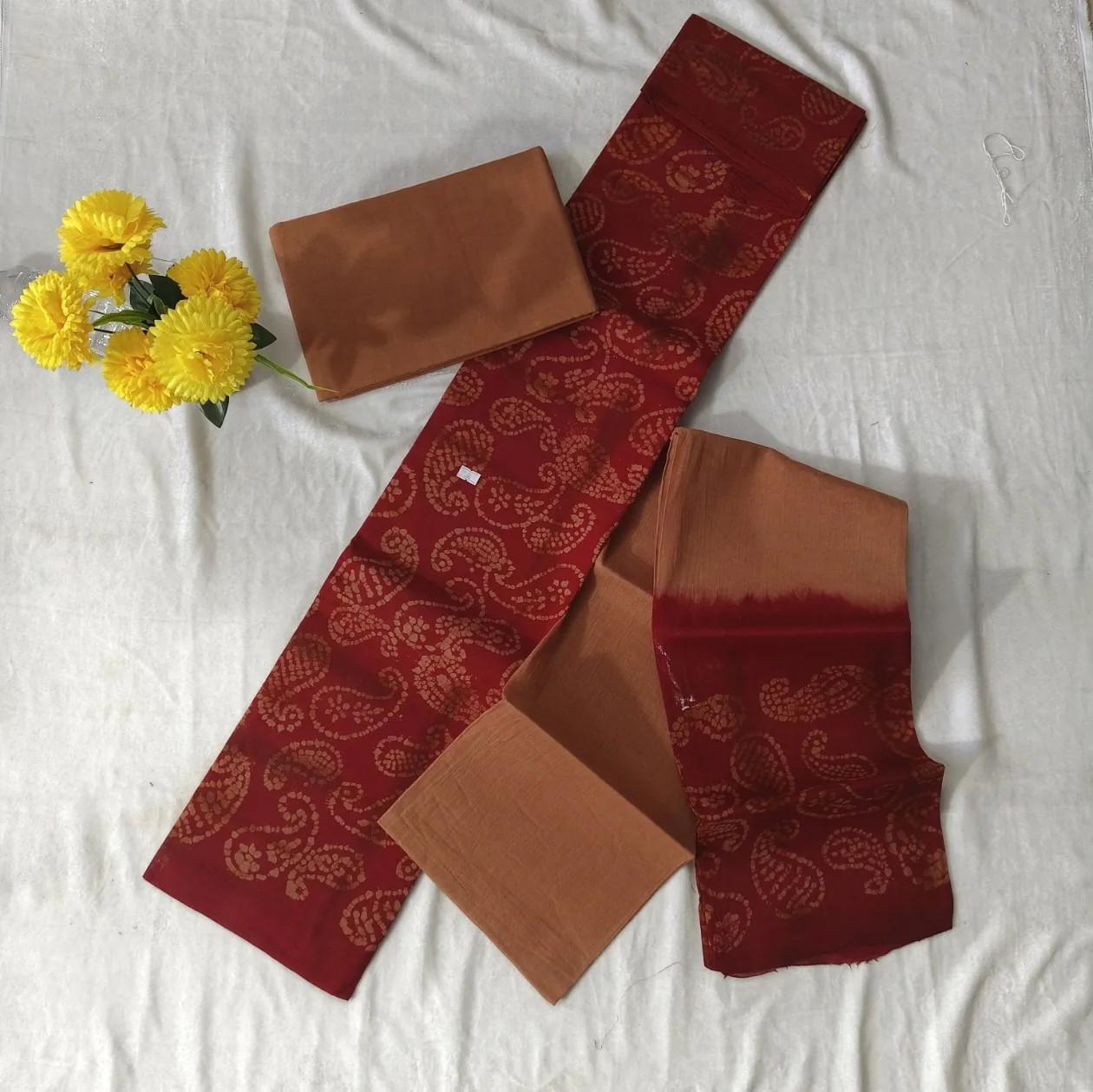 “Maroon Rust Paisley Cotton Dress Material”