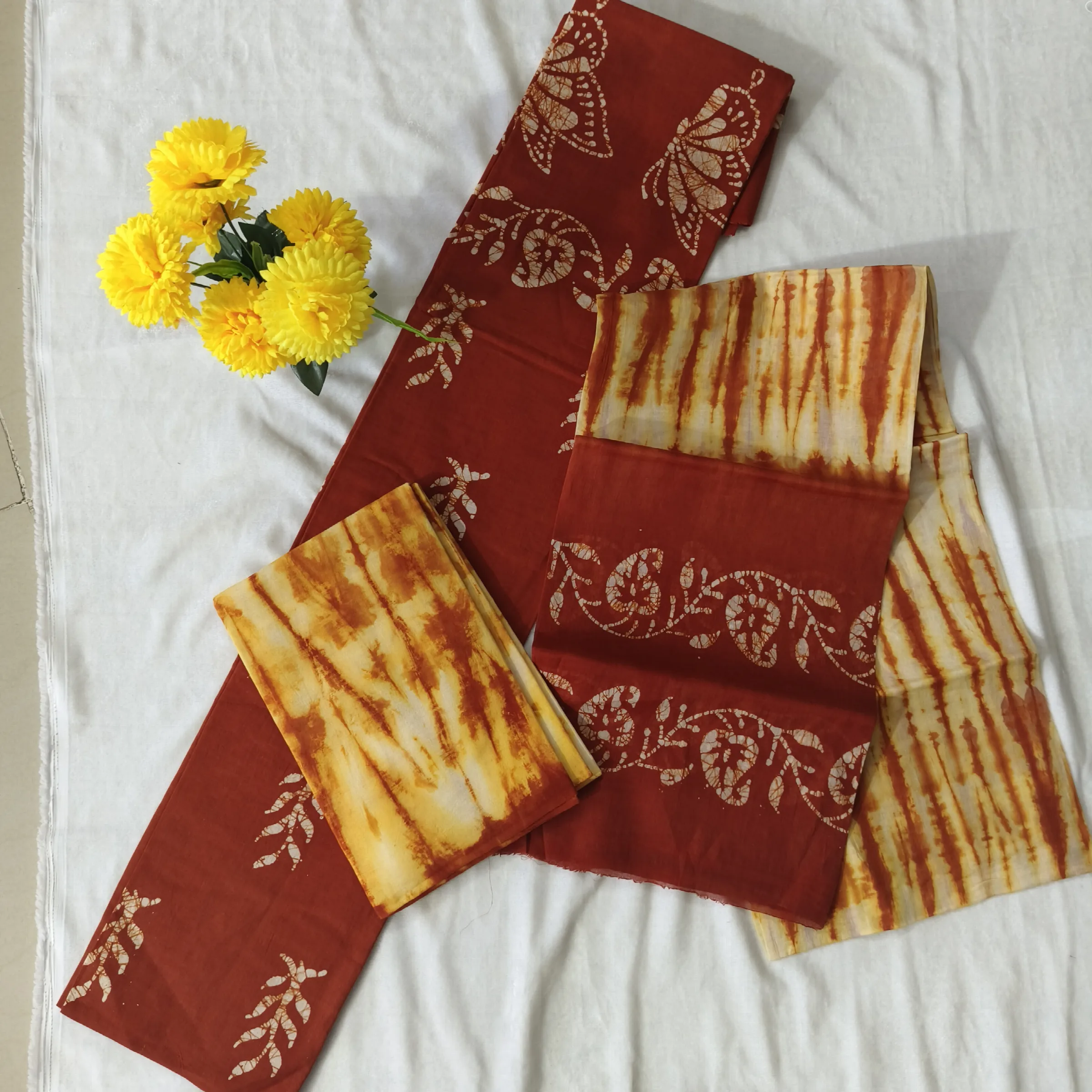 “Maroon Batik Shibori Cotton Dress Material”