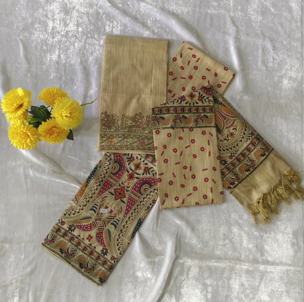 “Sandalwood Beige Kalamkari Cotton Dress Material”