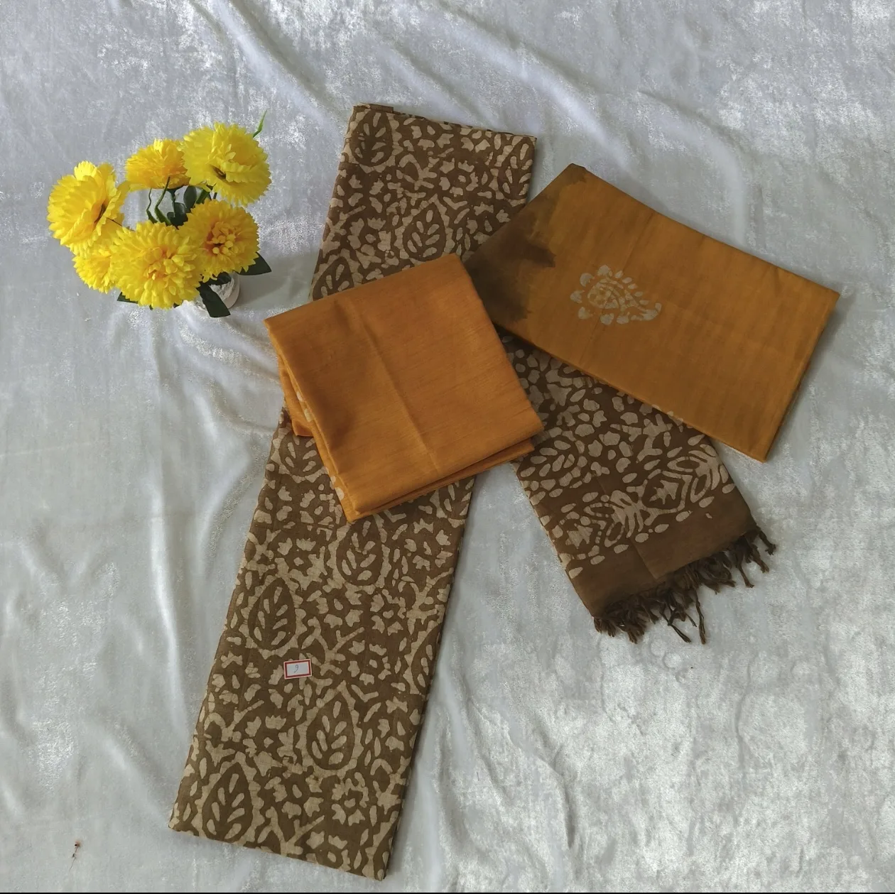“Mustard Brown Paisley Batik Cotton Dress Material”