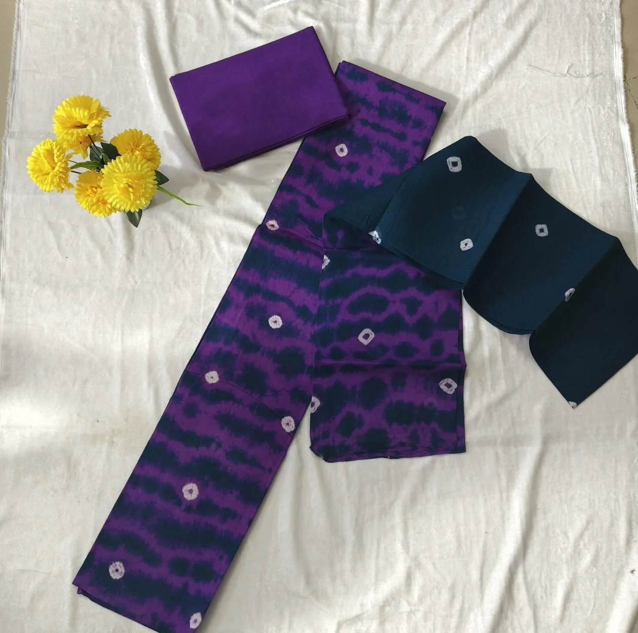 “Royal Purple & Navy Bandhani Cotton Dress Material”