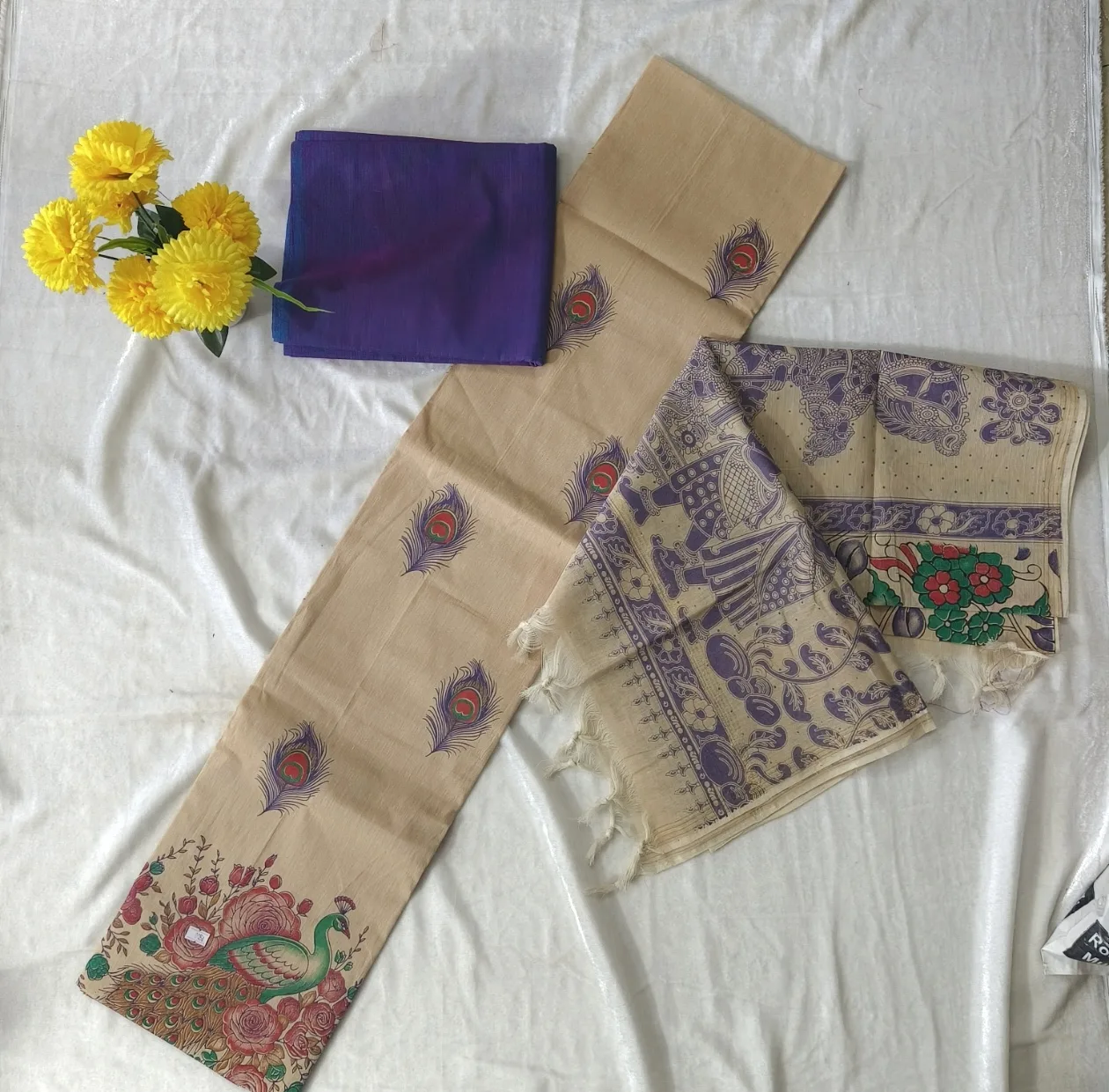 Peacock Kalamkari Motif Linen🥀