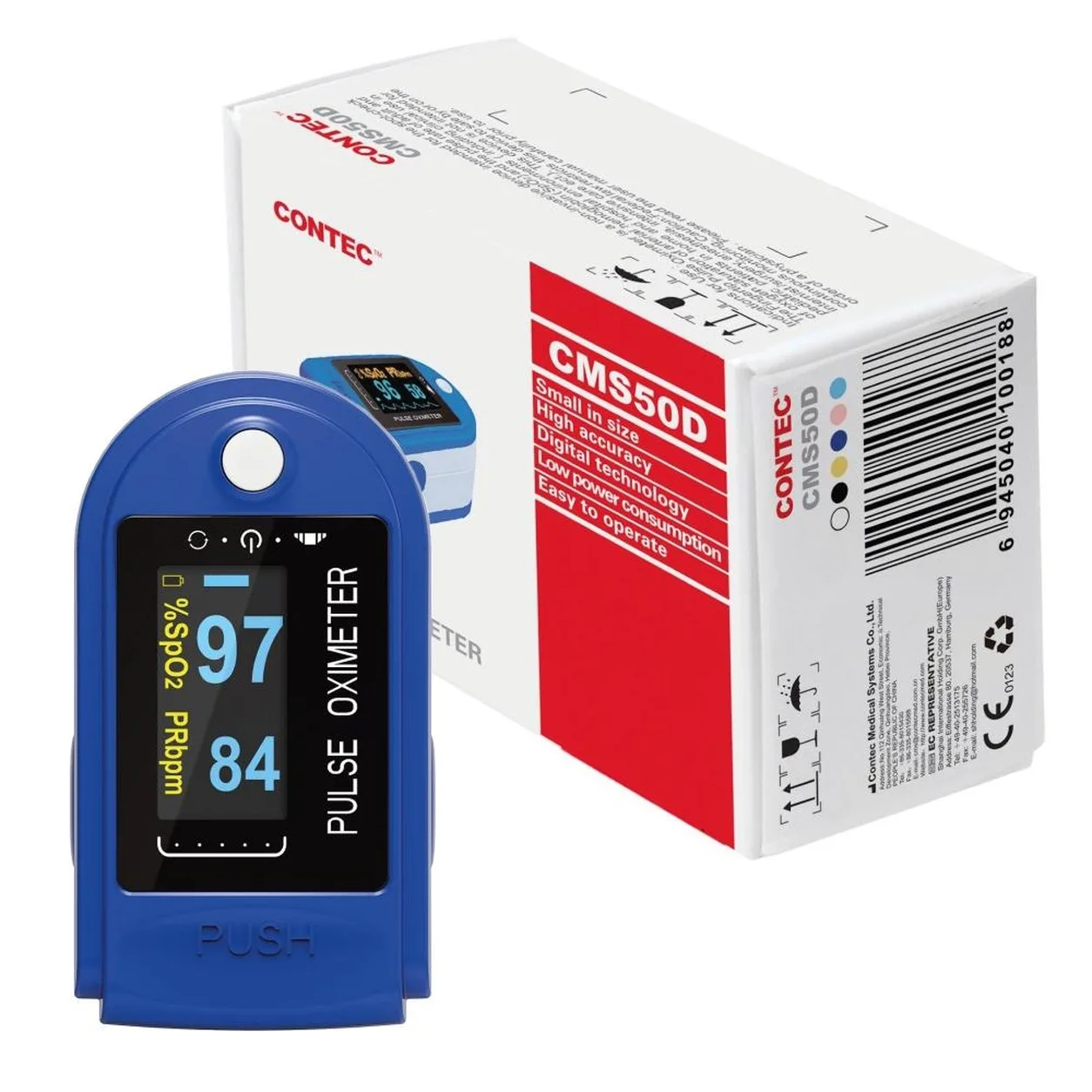 CONTEC CMS50D Pulse Oximeter – Fingertip Blood Oxygen (SpO₂) & Pulse Rate Monitor