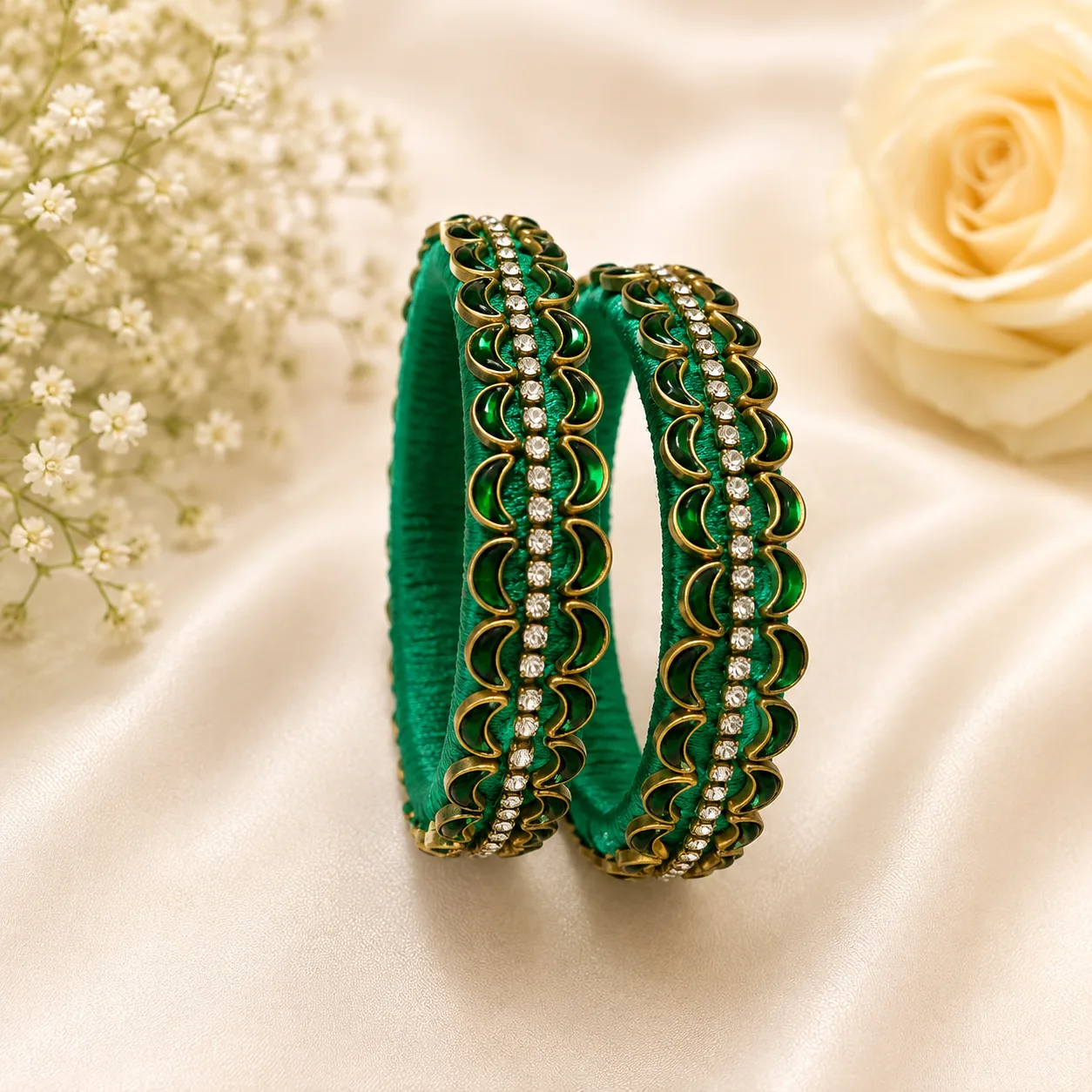 Green Silk Thread Crystal Designer Bangles