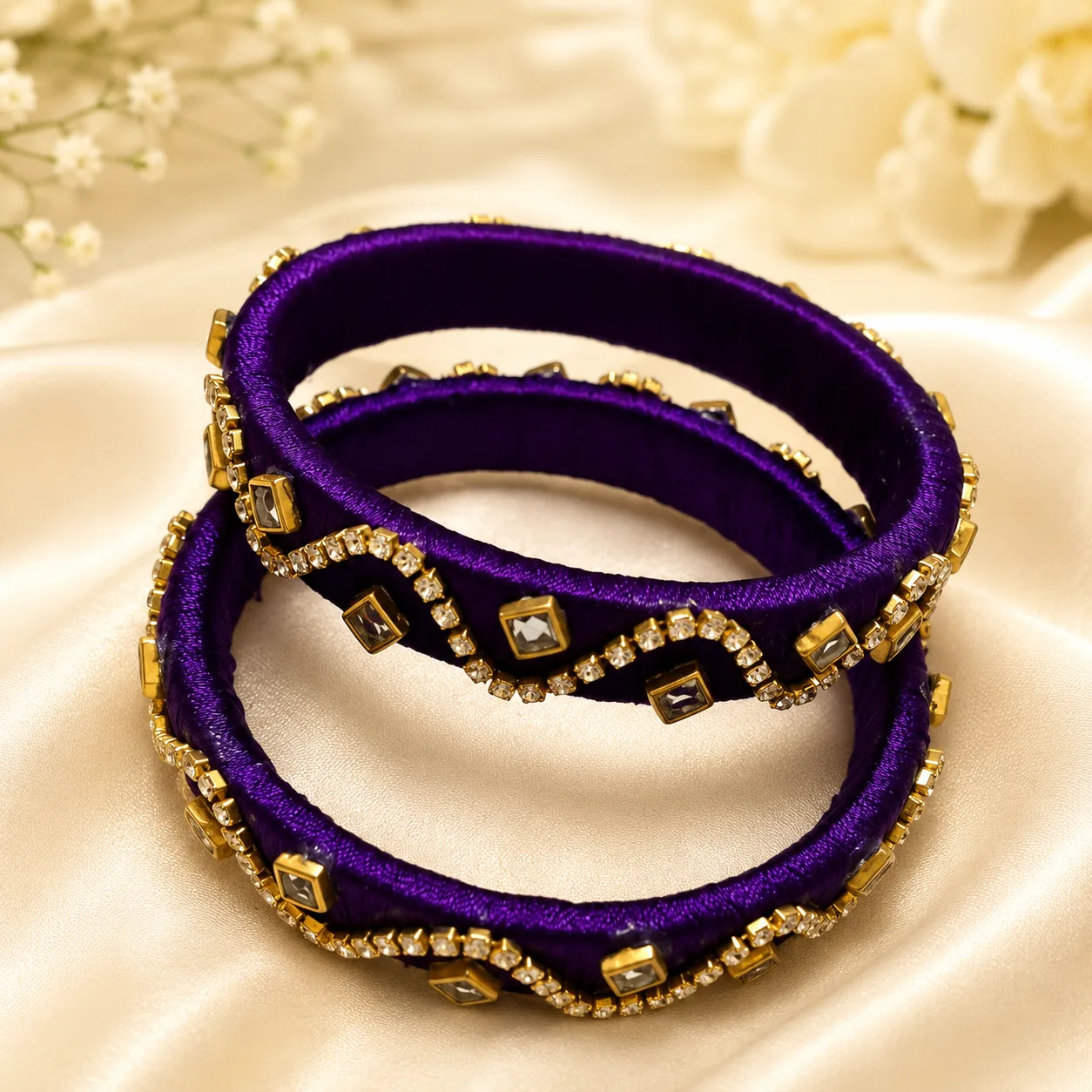Purple Silk Thread Kundan Designer Bangles