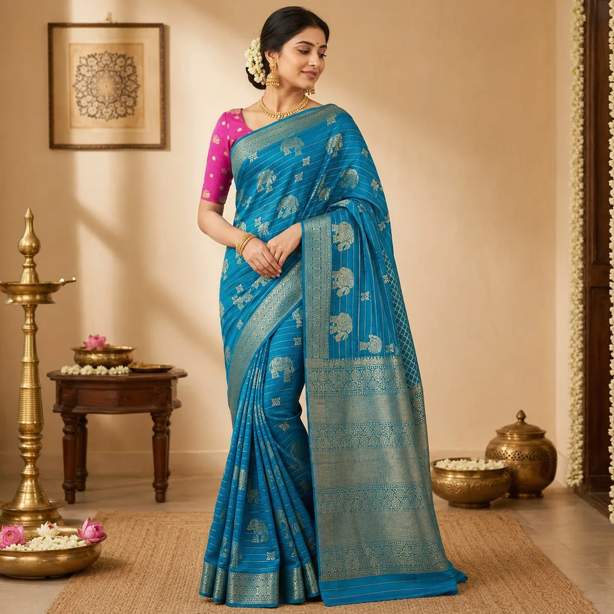 Blue and pink saree