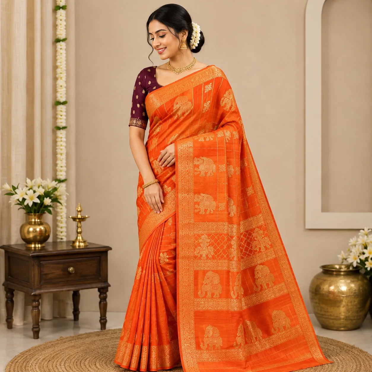 Orange and maroon saree