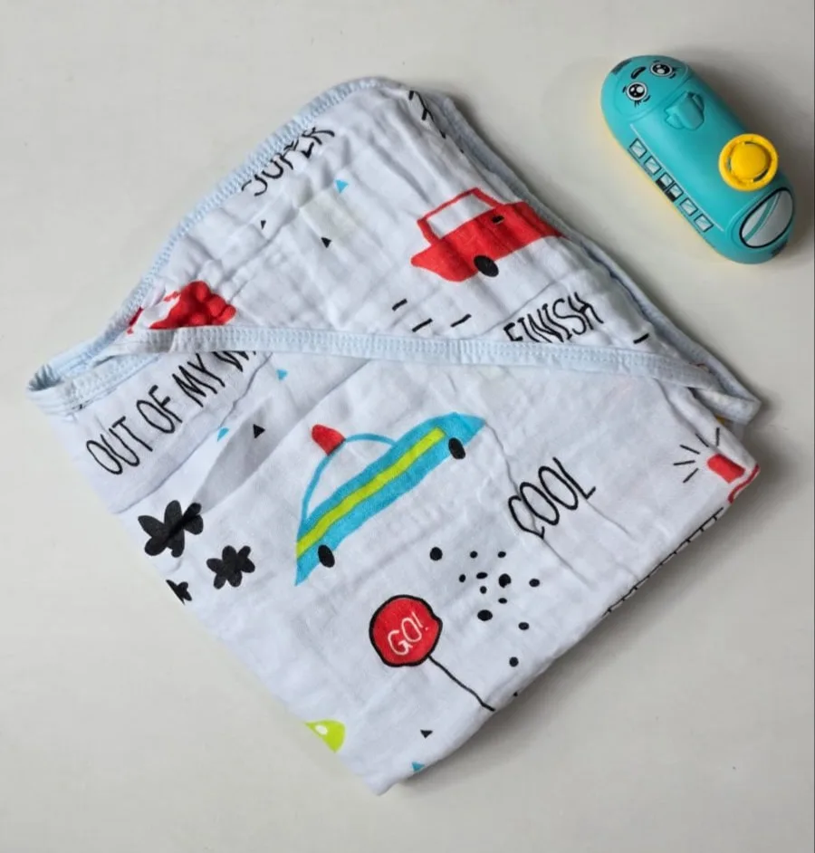 Muslin Cap Towel – Sky Blue car print (mct299)