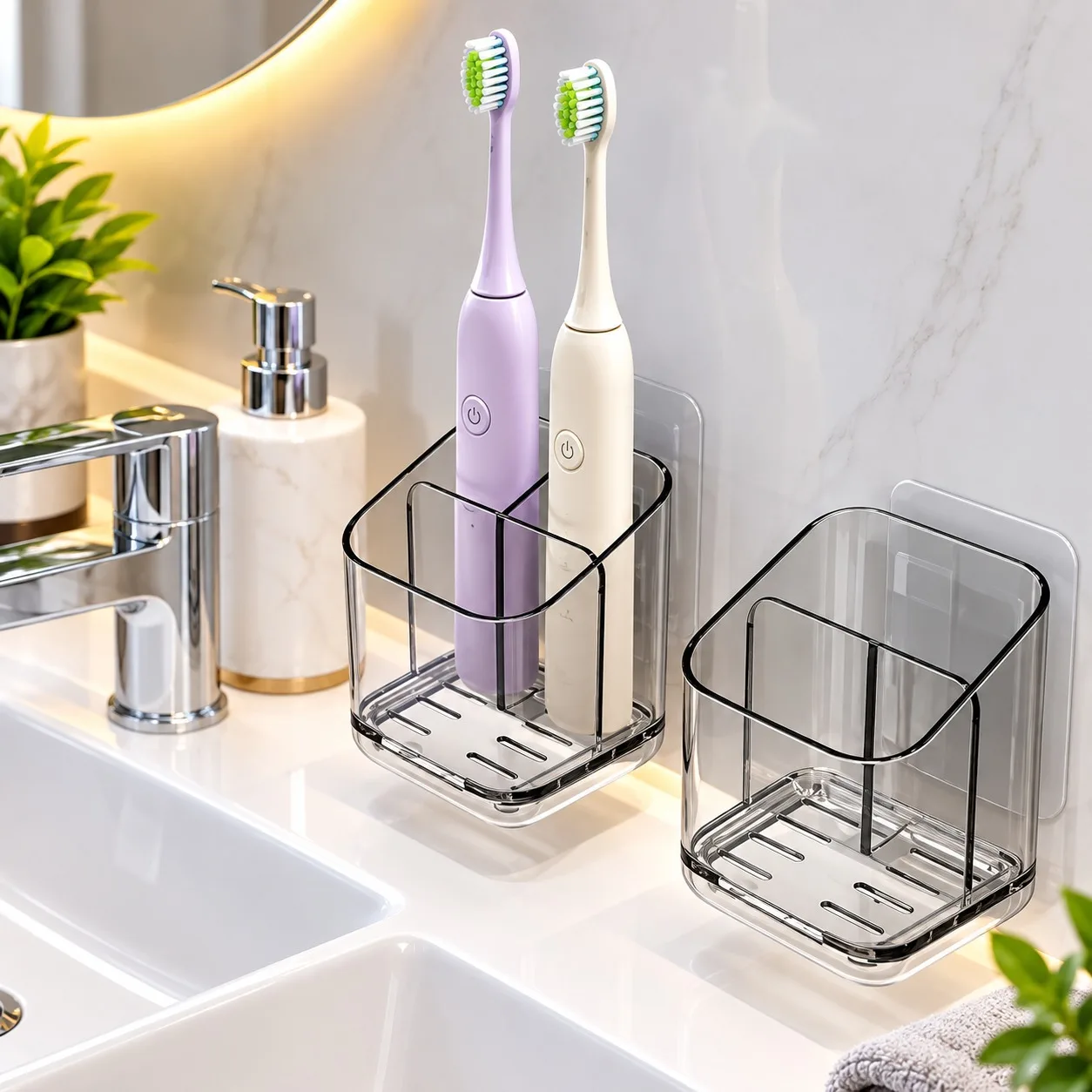 Wall-Mounted Toothbrush & Bathroom Organizer