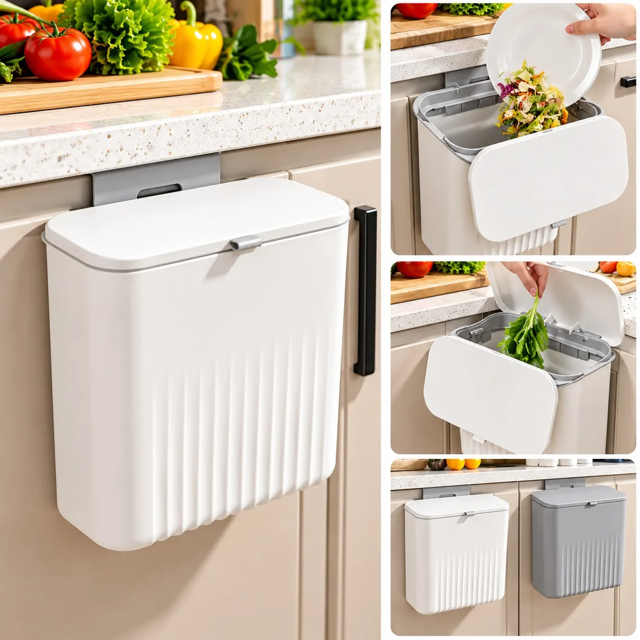 Wall-Mounted Hanging Kitchen Trash Bin with Lid