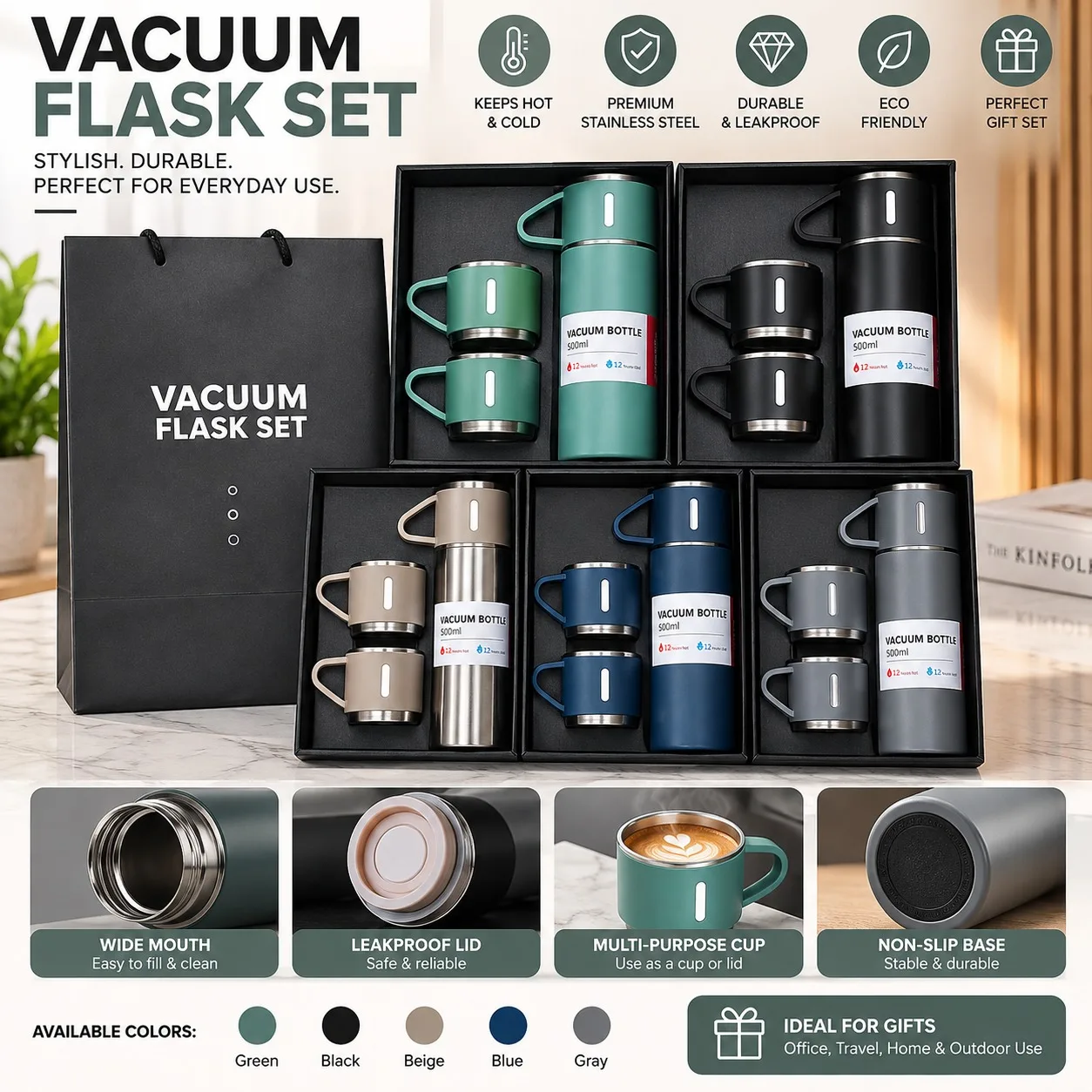 Premium Vacuum Flask & Cup Gift Set