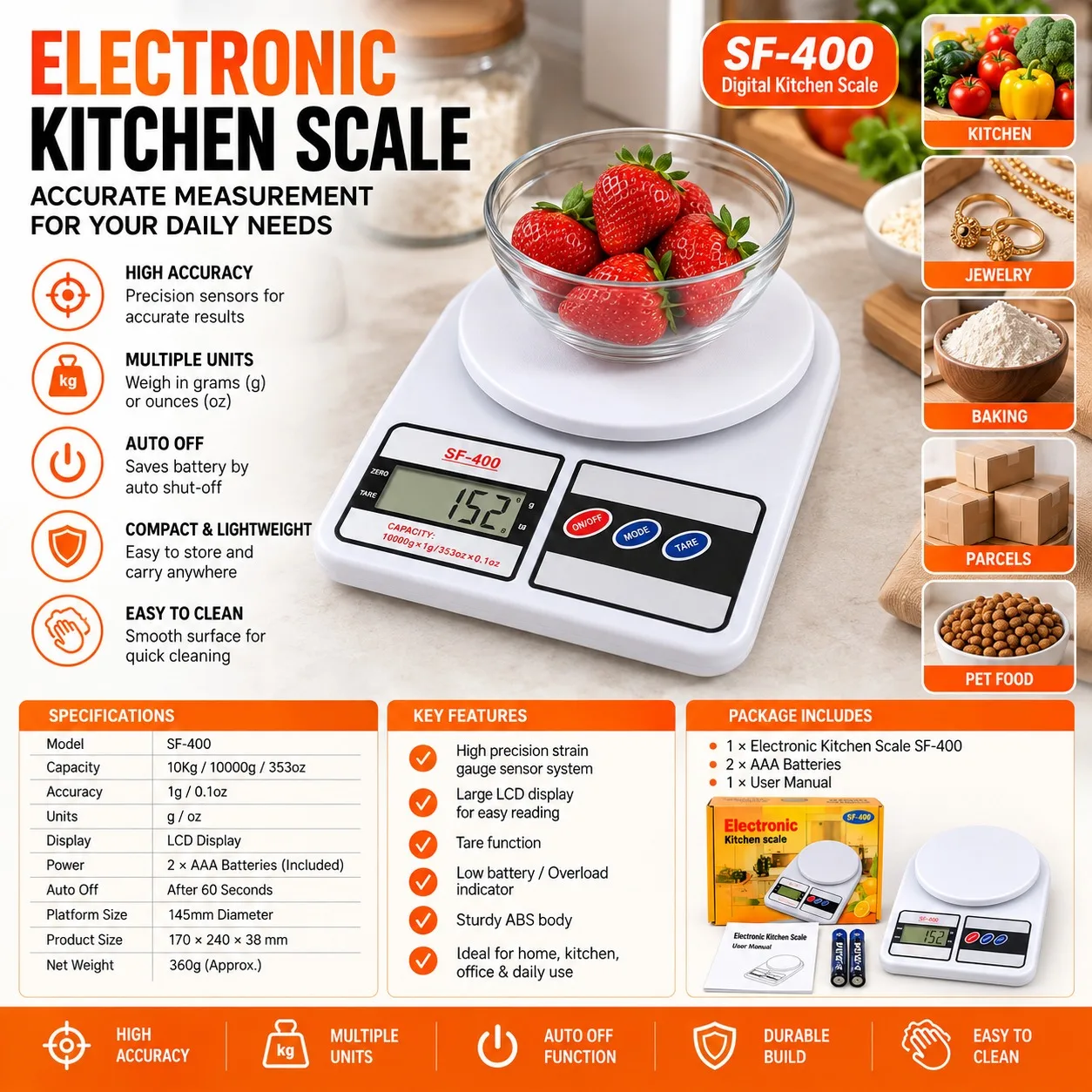 SF-400 Digital Electronic Kitchen Weighing Scale