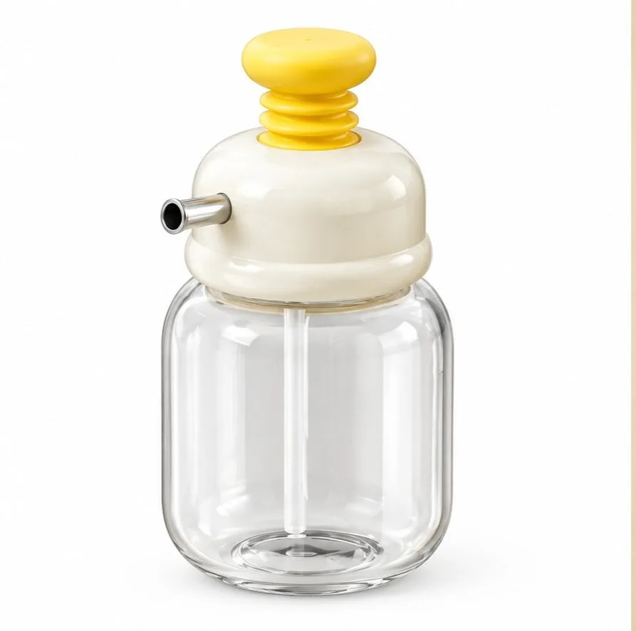 Press-Type Glass Oil Dispenser Bottle with Stainless Steel Spout