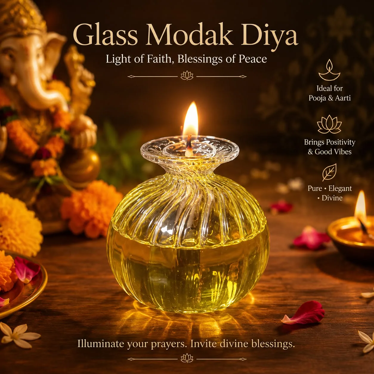 Glass Modak Diya for Pooja and Aarti