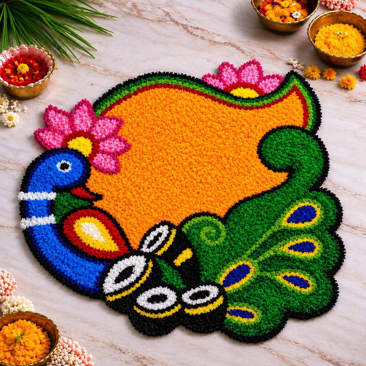 Shubh Labh Peacock Decorative Rangoli Mat