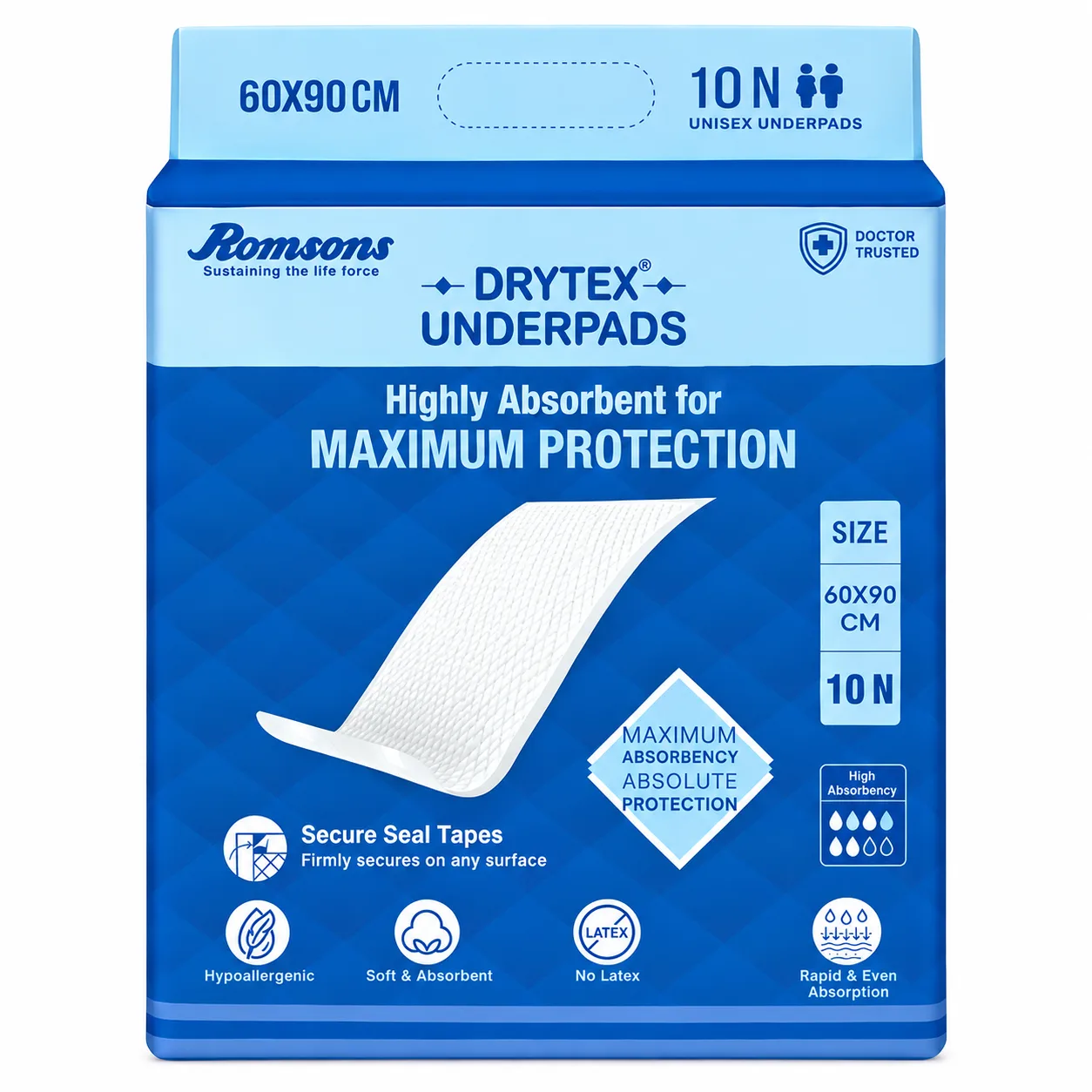 Romsons Drytex Disposable Underpads (GS 8407), 60 x 90 CM, Pack of 10