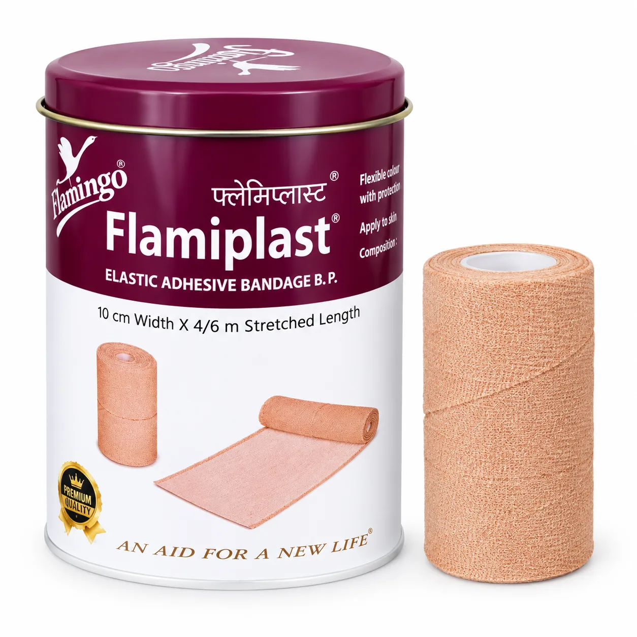 Flamingo Flamiplast Elastic Adhesive Bandage 10cm Width x 4/6 m Stretched Length, Content: 1N (Roll)