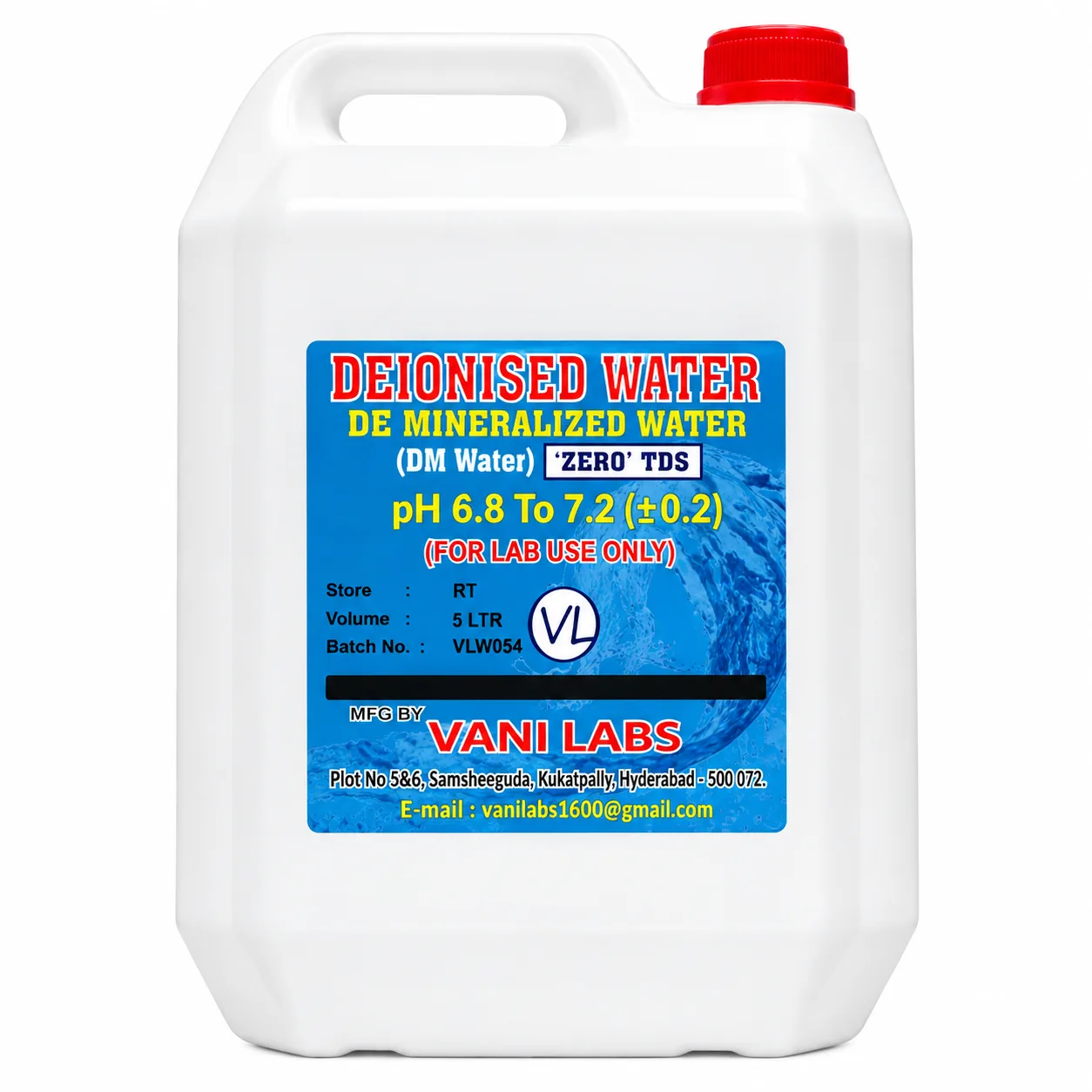 VANI LABS Deionised Water 5LTR PH 6.8 to 7.2 Zero TDS