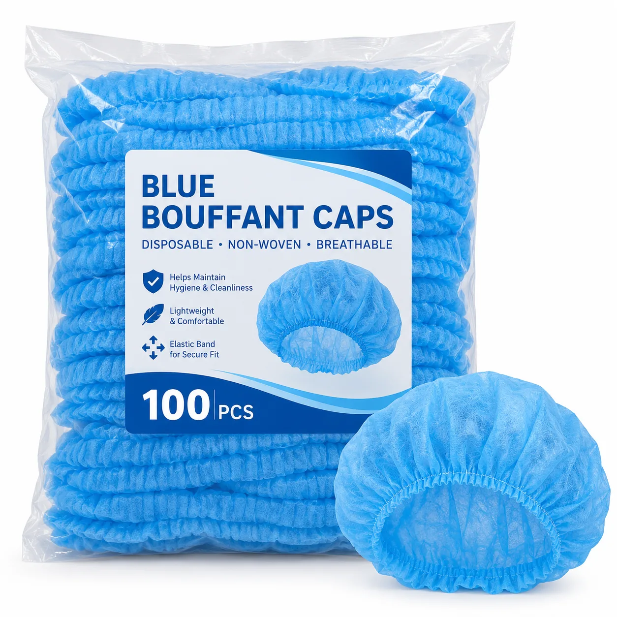 RXSHOPY Blue and White Disposable Bouffant Caps Pack of 100 | Non-Woven Surgical Caps, Cleaning Caps & Cooking Hair Covers | Stretchable Breathable Elastic Head Covers for Hospital, Salon, Kitchen & Food Use 36% off