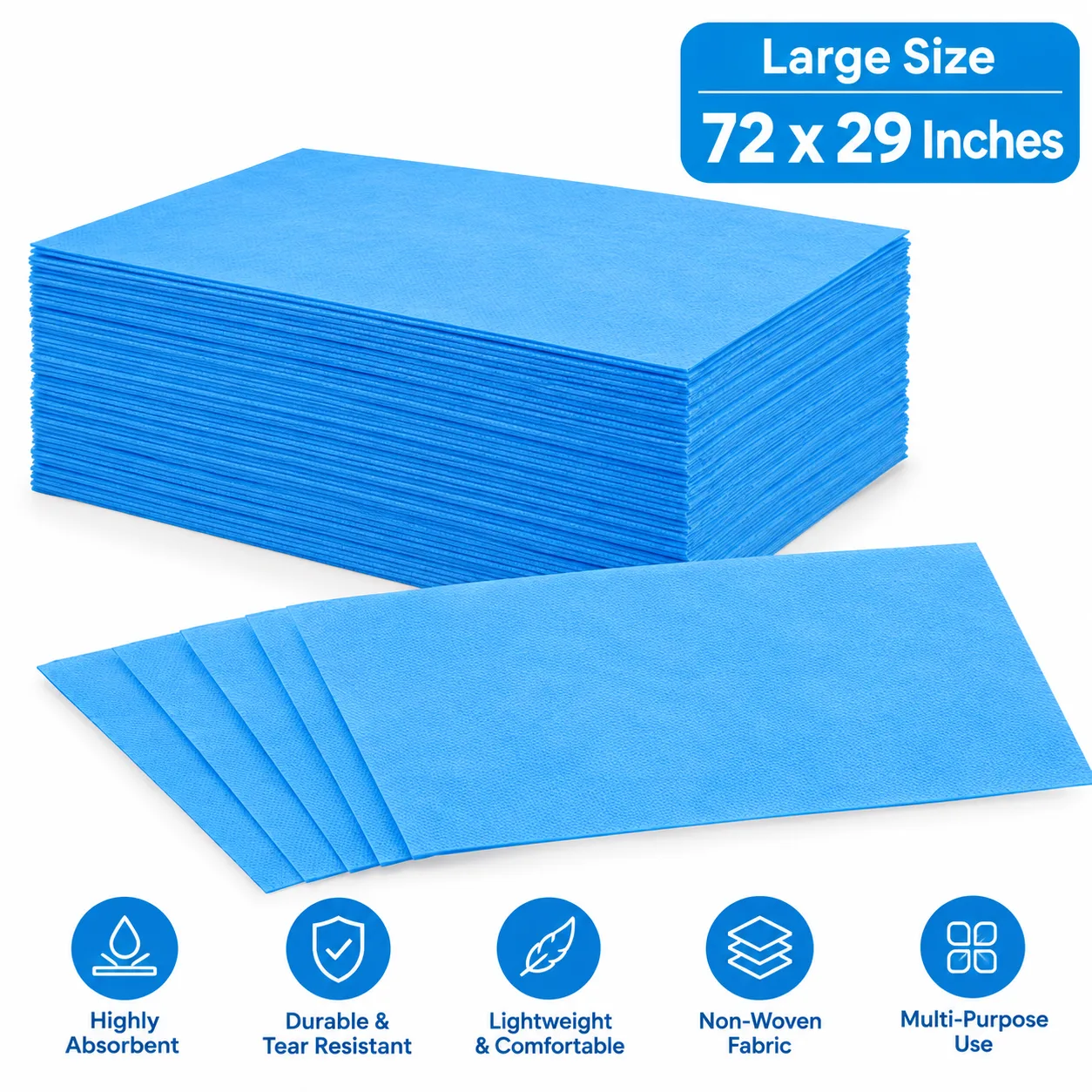 RXSHOPY Large Size (72 x 29 Inches) Blue Disposable Towels for Spa, Salon, Masssage Hospital Pack of 10, 20, 30, 50, 100