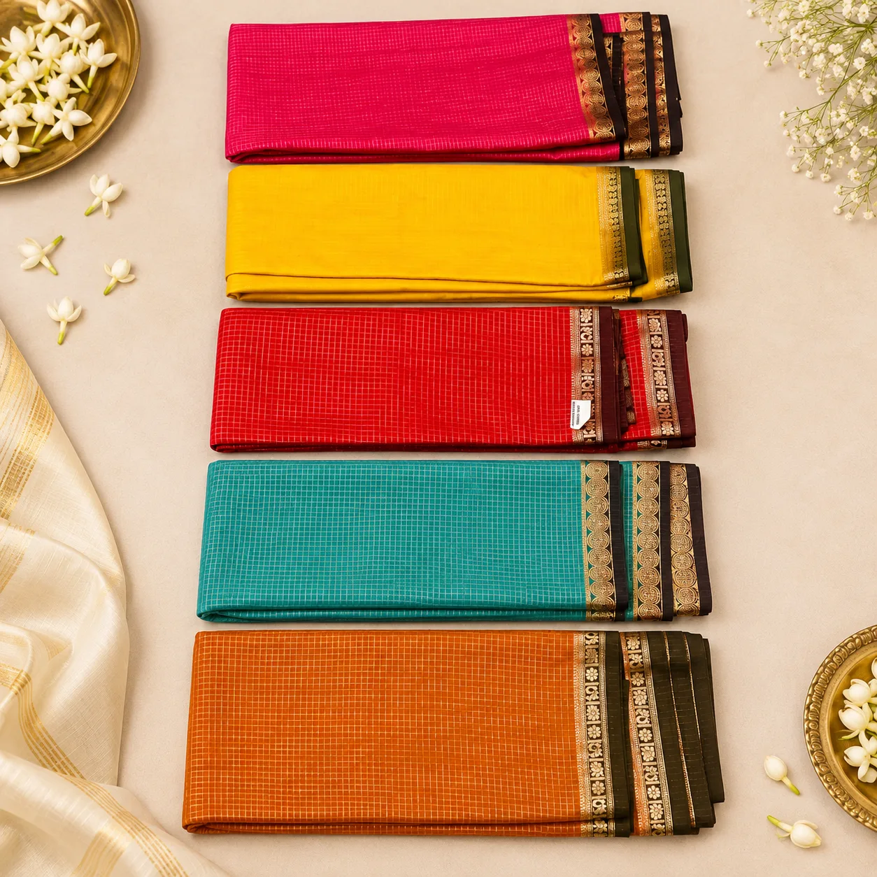 Traditional Checked Border Saree Collection