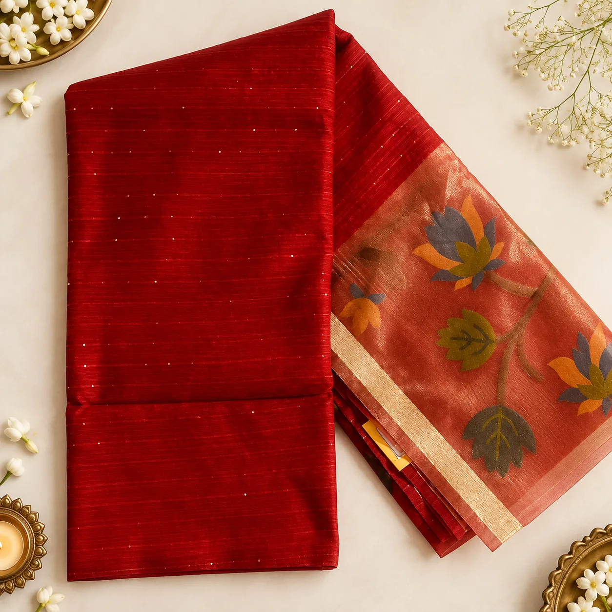 Red Floral Pallu Designer Saree