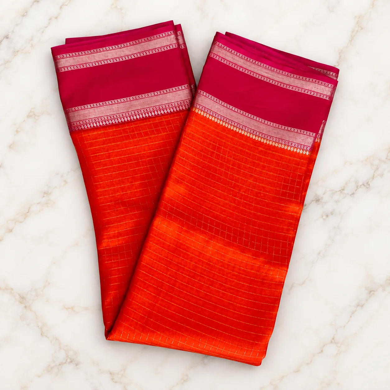 Orange and Magenta Traditional Border Saree
