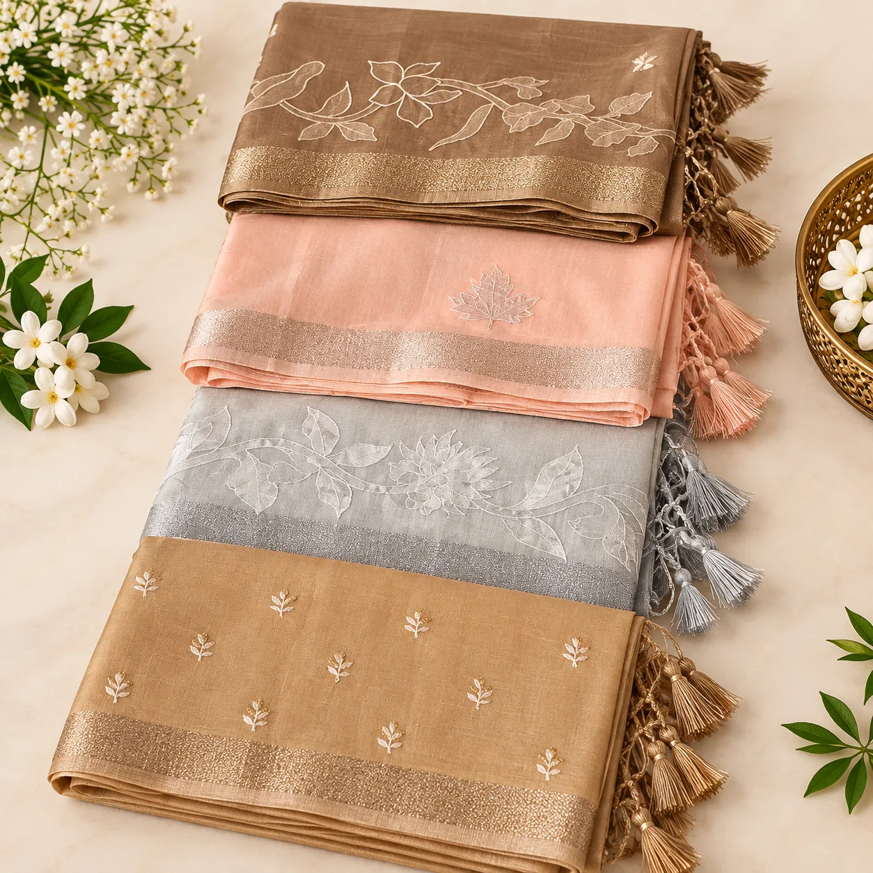 Pastel Floral Embroidered Saree Collection