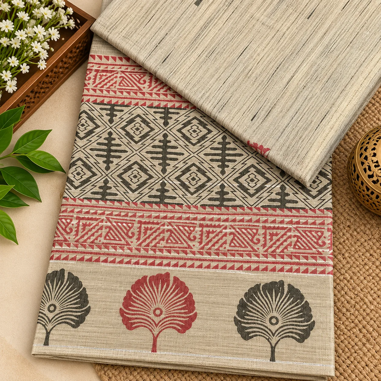 Beige Tribal Print Handloom Saree
