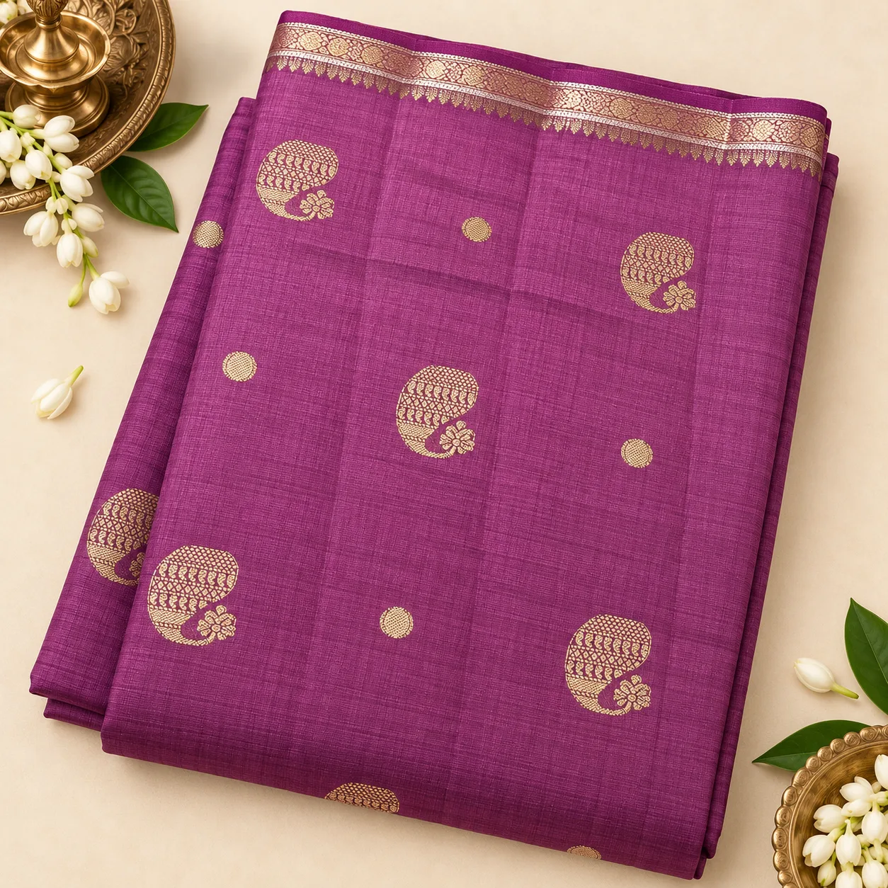 Purple Peacock Motif Zari Saree