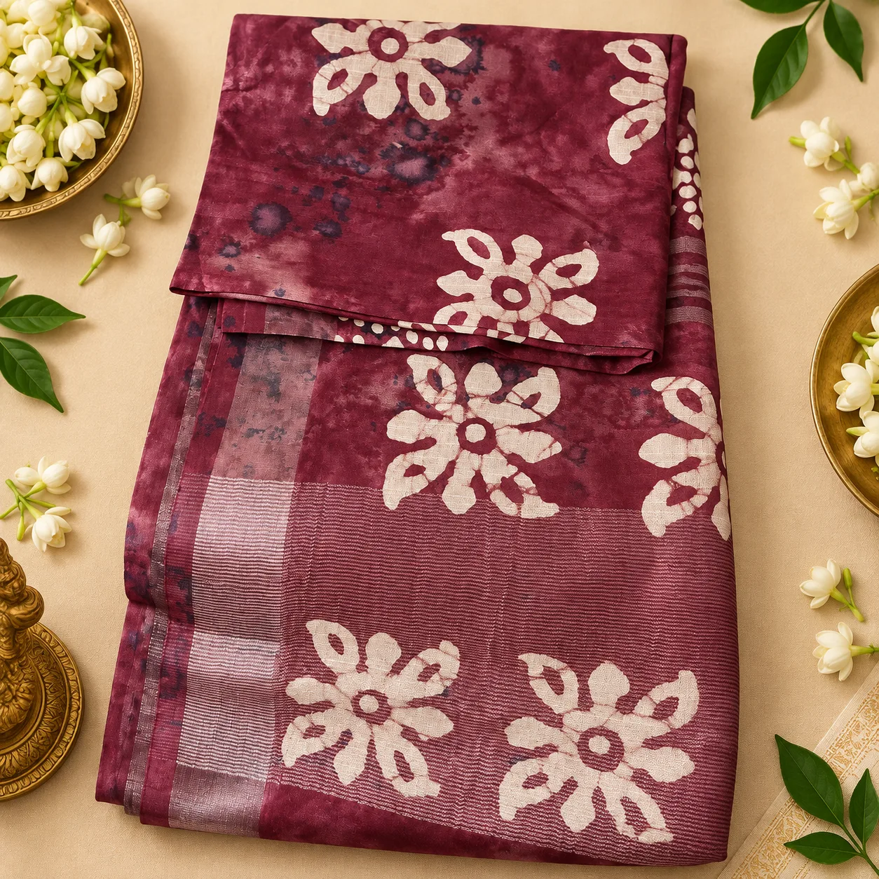 Maroon Floral Printed Saree