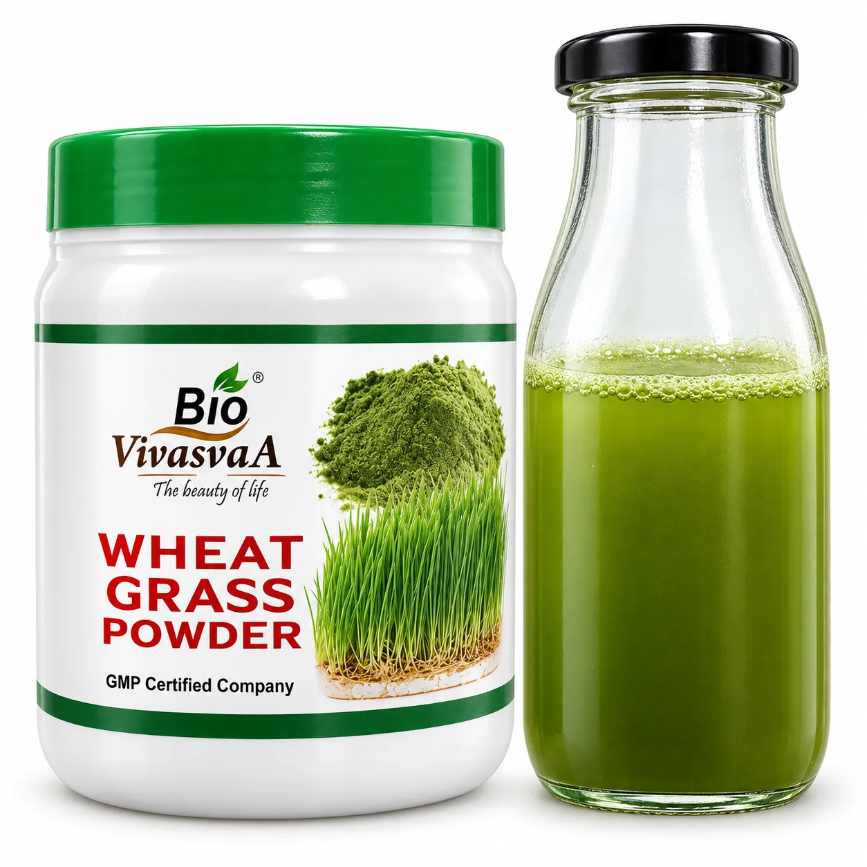 Biovivasvaa Wheat Grass Powder-100GM and 250ML glass bottle FREE | Daily Green Wellness Drink | Natural Plant-Based Nutrition | Supports an Active Lifestyle | GMP Certified Company