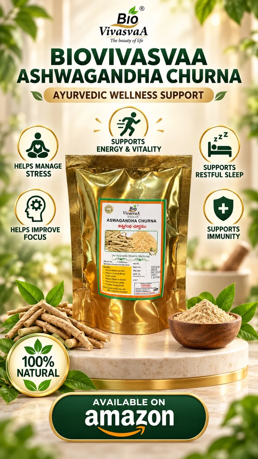 Biovivasvaa Ashwagandha roots Churna-100gm PACK OF 2
