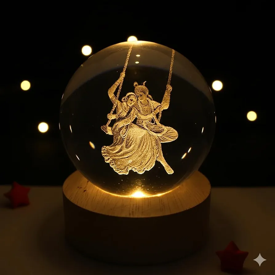 Radha Krishna Crystal Lamp