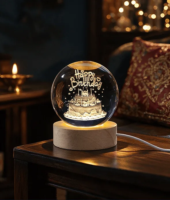 Happy Birthday Crystal Lamp
