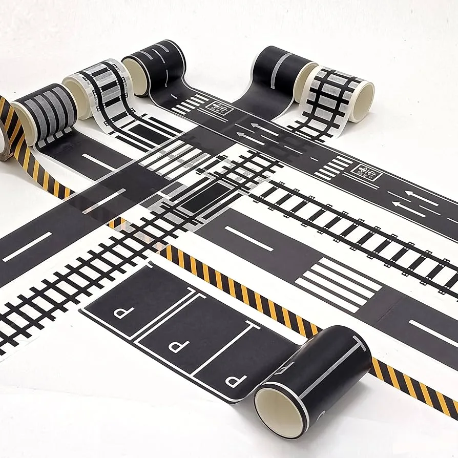 floor sticker featuring a parking lot and road traffic pattern for toy cars.