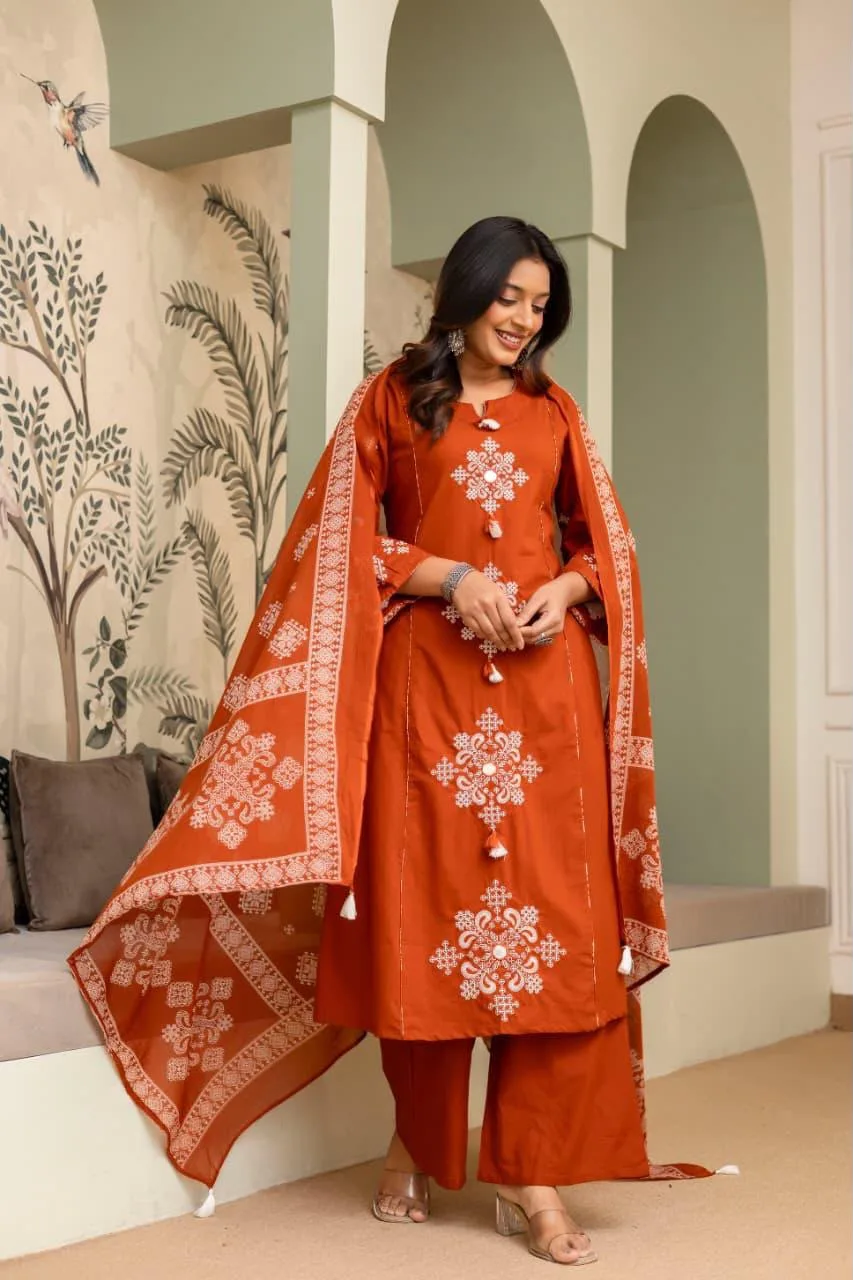 Heavy Embroidered Taj Cotton Kurta Set