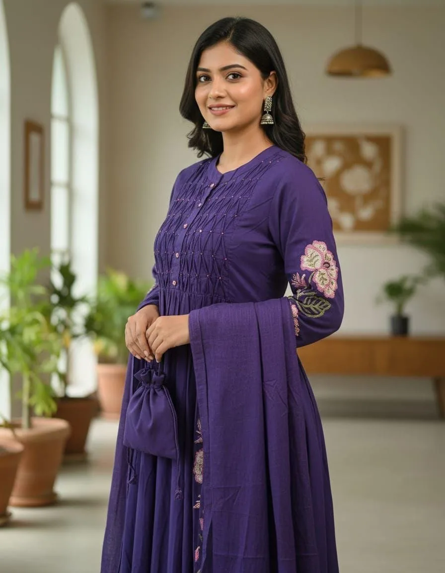 Straight Cotton Kurta 3-Piece Set